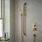 Booth & Co. Axbridge Brushed Brass/White Slide Rail Shower Kit - Lifestyle Image 1